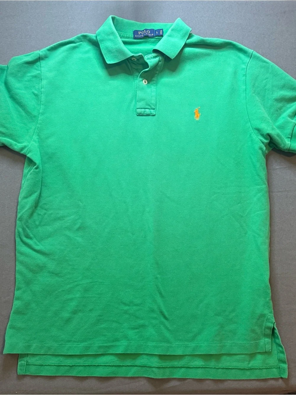 Polo by Ralph Lauren Green Polo with Orange Pony 100% Cotton Size Large